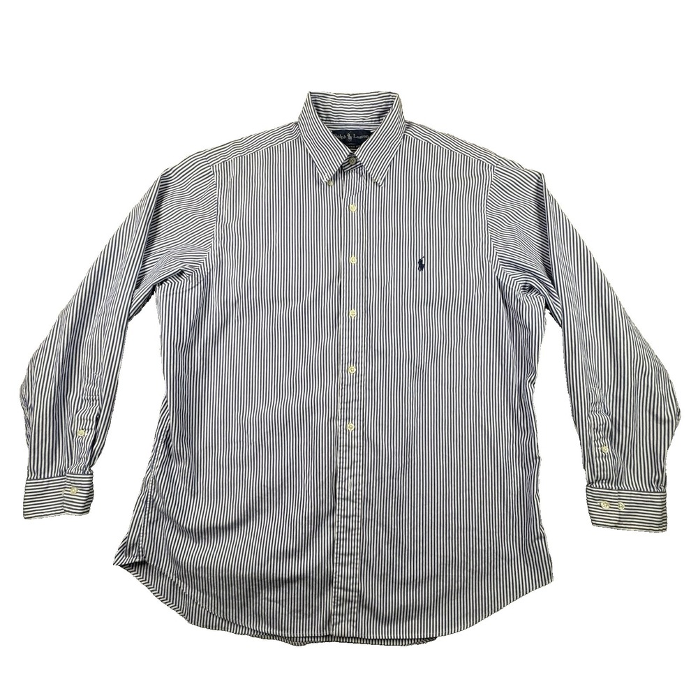 Polo Ralph Lauren Men's XL Blue/White Striped Classic Fit Dress Shirt SEE DESCRI